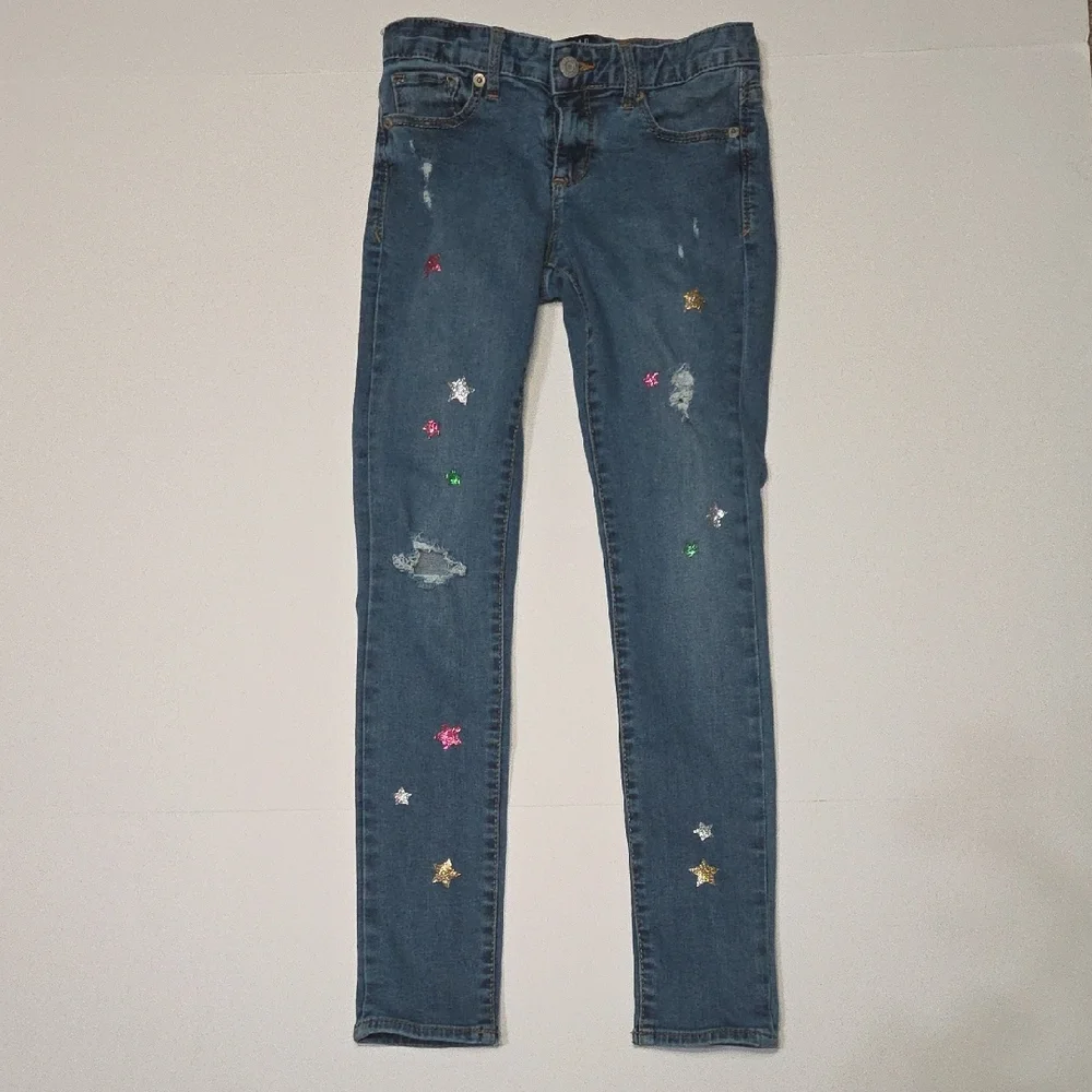 GAP Girls 10R Blue Stretch‎ Skinny Jeans with Star Embellishments
